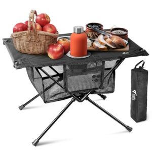 Klappbarer Campingtisch mit Netztasche und Tragetasche, ideal fuer 2 Personen bei Outdoor-Aktivitaeten wie Camping, Wandern oder Angeln