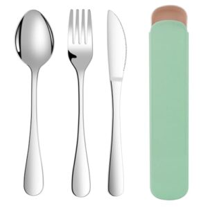 ABOHU Camping Besteck mit Etui, 3 Stück Edelstahl Reisebesteck Set, mit Löffel, Messer und Gabel, Campingbesteck für Unterwegs, Reise, Arbeit, Schule, Spülmaschinenfest