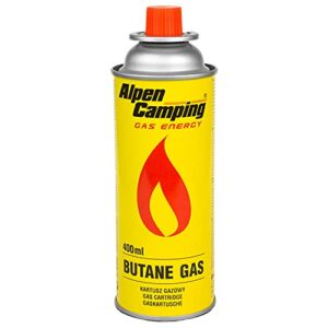 Alpen Camping Butan Gaskartusche Gasflasche für Gaskocher, Campingkocher, Bunsenbrenner und Lötbrenner mit 400ml Butangas