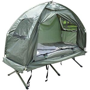 Feldbett mit Zelt, Schlafsack und Luftmatratze für Camping und Outdoor-Abenteuer - Komfortables und bequemes Schlafen in der Natur