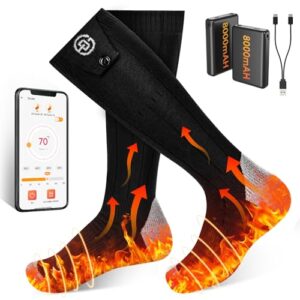 Beheizbare Socken mit APP-Steuerung für Damen und Herren - Fußwärmer für kalte Tage, Ski fahren, Radfahren, Angeln, Camping und Wandern. 5V 8000mAh, Waschbar, 4 Temperatur Einstellung.
