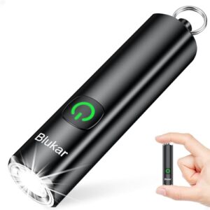 Blukar Taschenlampe LED Aufladbar, Mini EDC Taschenlampen mit 3 Lichtmodi, Klein Flashlight Tragbar mit Schlüsselanhänger, IPX6 Wasserdichte Handlampe für Wandern, Notfälle, Outdoor, Camping und andere Anlässe