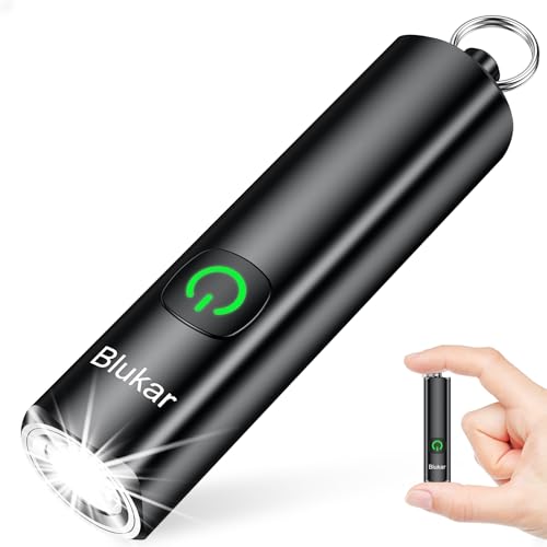 Blukar Taschenlampe LED Aufladbar, Mini EDC Taschenlampen mit 3 Lichtmodi, Klein Flashlight Tragbar mit Schlüsselanhänger, IPX6 Wasserdichte Handlampe für Wandern, Notfälle, Outdoor, Camping und andere Anlässe