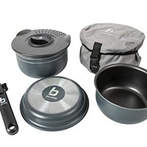 Bo-Camp Kochset, Aluminium Campingkochgeschirr, 5-teiliges Set mit Topf, Pfanne und Deckel für Trekking und Outdoor-Aktivitäten.