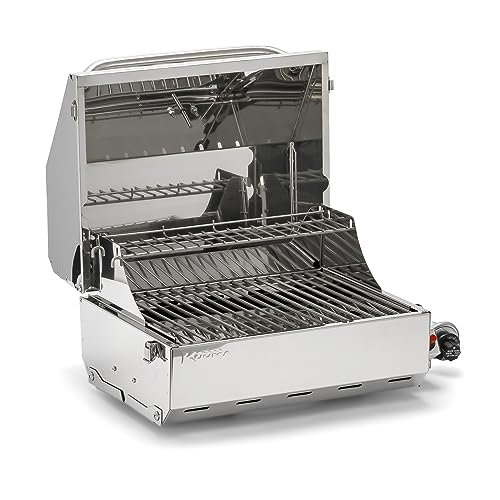 Camco Kuuma Stow N'Go 216 Elite Propan-Grill mit Thermometer und Druckknopfzünder für Camping und Gartenpartys