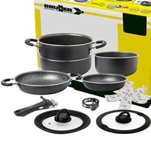 Camping-Kochgeschirr-Alu-Topfset 7+1 teilig Ø 22 cm PIRATE NG Vakuum für 4 Personen, stapelbar, antihaft, leicht, hochwertig