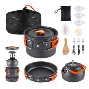 Camping Kochgeschirr Set, Outdoor Geschirr Set mit Aufbewahrungsbeutel für Camping, Wandern und Picknick