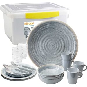 Camping Melamin-Geschirr Set 36-teilig Teller & Besteck - Unzerbrechlich für Wohnmobil, Wohnwagen, Bulli & Camper