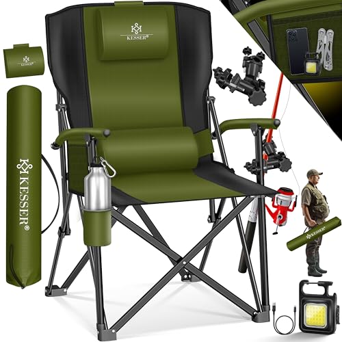 Campingstuhl von KESSER, faltbar bis 160 kg, mit Armlehnen und Gepolsterter Sitz, ideal für Camping, Strand und Outdoor-Aktivitäten