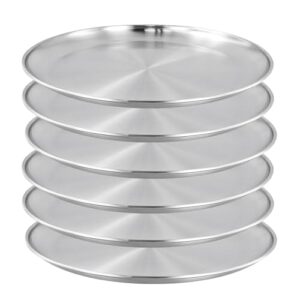 6er Set Edelstahl-Teller 30cm für Camping und Picknick, stabile silberne Teller mit gerundeten Kanten und leichter Verpackung