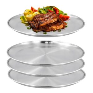 Vier Edelstahl-Teller mit Runder Form für Picknicks, Barbecues oder Alltagsgebrauch