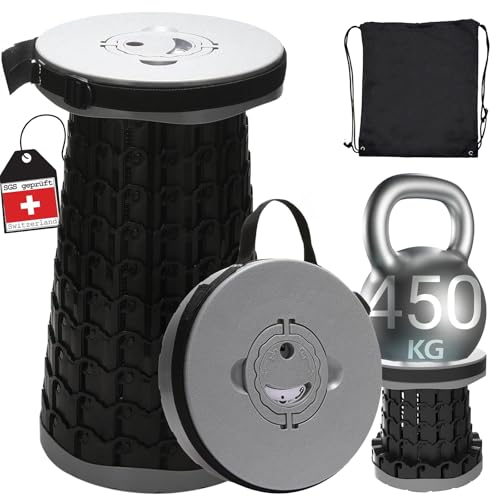 Tragbarer Mini Teleskop-Klapphocker für Outdoor-Aktivitäten, 450 kg belastbar, leicht und zusammenklappbar