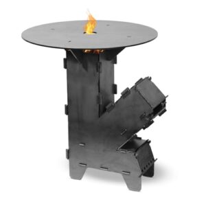 Raketenofen mit extra starker 5 mm Grillplatte für Camping und Outdoor-Kochen - robuste Rakete aus 3 mm Stahl, Made in Deutschland