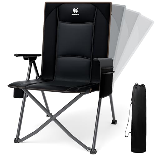 Campingstuhl mit verstellbarer Rückenlehne, Klappstuhl für Camping und Garten, 160KG belastbar, Komfortabel und stabil, Praktische Funktionen wie Seitentasche und Getränkehalter