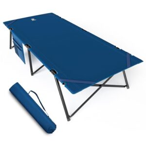 Feldbett Klappbar XXL Campingbett 200KG Belastbar, Klappbett mit Seitentasche, Stabil und Tragbar für Camping Reisen Garten Outdoor und Indoor