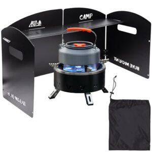 Faltbarer Windschutz Campingkocher, um den Wind und Wetter beim Kochen im Freien zu schützen. Robustes Stahlmaterial, multifunktionale Tischaufbewahrung und kompakter Transport.