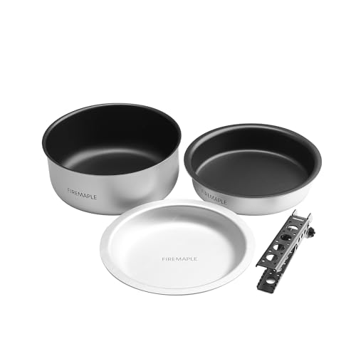 Ultraleichtes Camping Kochgeschirr-Set mit Antihaft-Topf, Pfanne und Teller für 1-2 Personen