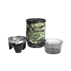 Kompakter Gaskocher für Outdoor-Aktivitäten wie Trekking, Wandern und Bushcraft - Leichtes Camping-Equipment mit Tarnung