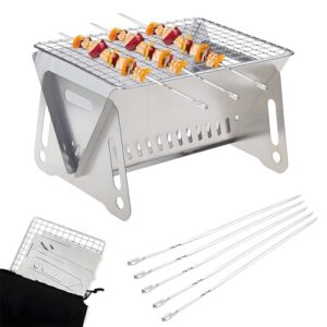FZYCOM Camping Grill mit 5 Stück Fleischgabel, Klappgrill, Holzkohlegrill, BBQ Grill, Tischgrill, klappbarer Faltgrill, Outdoor Grill, Holzkohle Campinggrill, Picknick und Camping Grill