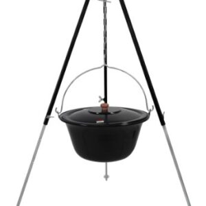 GRILLPLANET Original ungarischer Gulaschkessel 15 Liter emailliert mit Dreibein-Gestell und Teleskopgestell für großzügige Grillmenüs