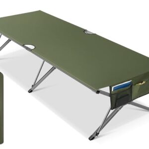 Klappbares Camping-Bett aus Stoff mit Seitentasche, stabil und tragbar für Camping, Garten, Reisen und Indoor-Verwendung