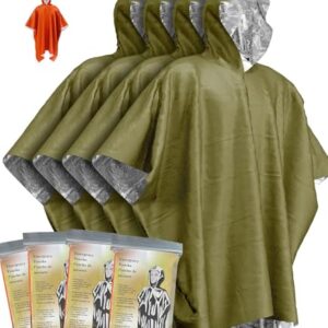 Kanuothbon Notfall-Poncho, vielseitige Ausrüstung für Outdoor-Aktivitäten, wendbar und tragbar, Thermo-Mylar-Folienbeschichtung für Wärmespeicherung und Regen, grün, 40