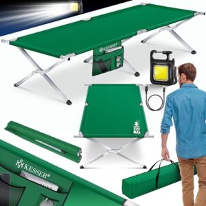 KESSER Campingbett Klappbett mit Tragetasche und Campinglicht - Stabiles Feldbett für Zelten und Outdoor-Abenteuer