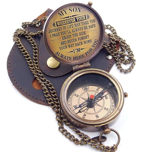 Religiöses Geschenk für Sohn, Messingkompass mit inspirierendem Spruch, ideales Andenken für Männer und Frauen, perfekt geeignet als Abschlussgeschenk oder Geburtstagsgeschenk