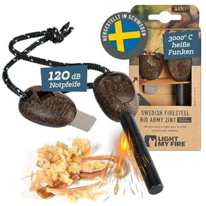 Feuerstahl Outdoor Army, 10 mm, 12.000 Zündungen, Notfallpfeife und Feuerzeug für Outdoor-Aktivitäten wie Camping und Wandern