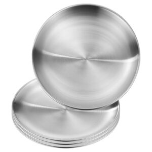 Edelstahl Teller, 4-teilig, 20cm Durchmesser, Edelstahl Geschirr für Camping und Esszimmer