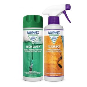 Nikwax Unisex - Tech Wash + TX.Direct Spray-on Doppelpack 2 x 300ml, perfektes Pflegeset für Outdoor-Ausrüstung, Wasserabweisende Eigenschaften wiederherstellen und Atmungsaktivität verbessern