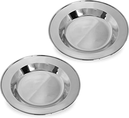 Zwei robuste Edelstahl Campingteller für Camping und Outdoor Einsatz, hochwertiges Material, lebensmittelrechtlich und geschmacksneutral