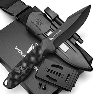 Odenwolf W3 Outdoor-Messer mit feststehender Klinge, inkl. Scheide und Feuerstarter, ideal für Abenteurer und Natur-Liebhaber, Jagdmesser aus D2-Stahl gefertigt