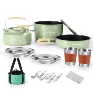 Camping-Kochgeschirr-Set mit Antihaft-Topf und Pfanne, Wasserkocher und Edelstahl-Utensilien für Outdoor-Kochen