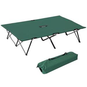 Campingbett für 2 Personen mit Tragetasche und Stahlrahmen, belastbar bis 136 kg, faltbares Design, grün+schwarz