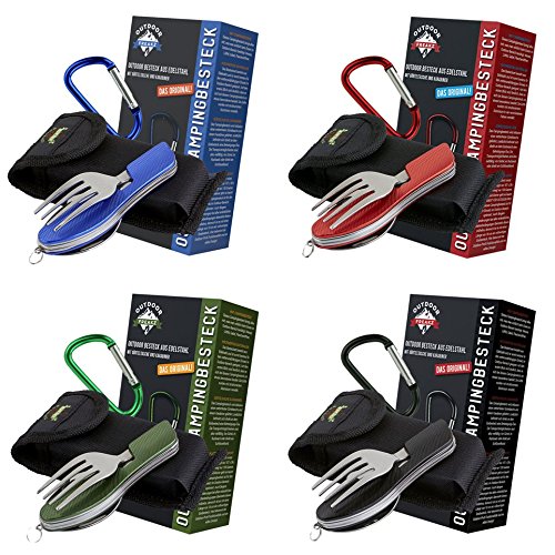 OUTDOOR FREAKZ Campingbesteck, Klapp-Besteck aus Edelstahl mit Gürteltasche, 4-teilig