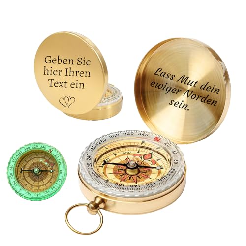 Personalisierbarer Kompass mit Gravur, wasserdicht und outdoor-fähig. Mini-Kompass mit Leuchtfunktion als Schlüsselanhänger geeignet für Geburtstag oder Jubiläum.