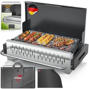 Tragbarer Camping Grill mit Logo KESSER, Holzkohlegrill aus pulverbeschichtetem Stahl inklusive Grillrost und Tragetasche für unvergessliche Outdoor-Erlebnisse bei Camping, Picknick und Angeln
