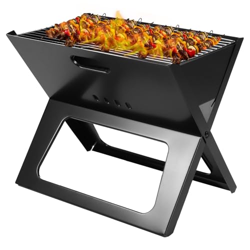QWORK Klappgrill, faltbarer Grill für unterwegs, ideal für Camping und Outdoor-Aktivitäten, hochwertig und robust, portable und einfach zu handhaben