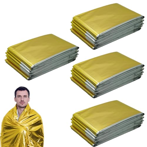 Vier goldene und silberne Rettungsdecken, ideal für Notfall-Kits oder Outdoor-Aktivitäten. Wärmedeckung bei verschiedenen Wetterbedingungen. Erstklassige Qualität und Sicherheit.