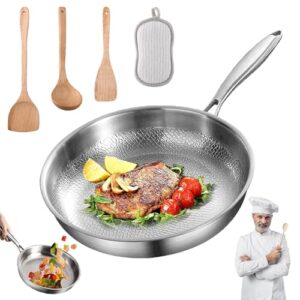 Titan Pfanne, Titanpfanne mit Deckel und Spatel für einen sicheren und gesunden Kocherlebnis - Unbeschichtete Titan-Pfanne, kratzfest und geeignet für alle Herdarten