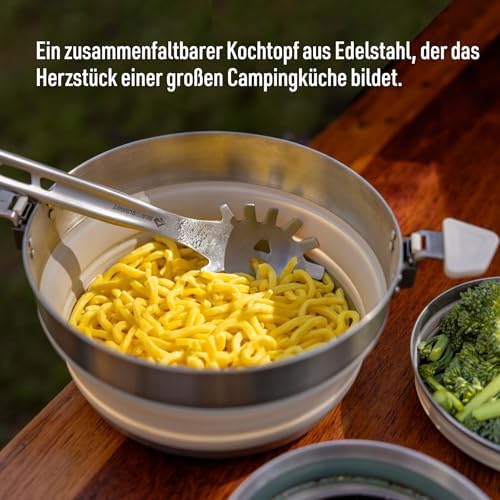 Zusammenfaltbarer Campingtopf für 2 bis 3 Personen, Click-Safe-Griffe, Gas und Induktion geeignet, aus BPA-freiem Edelstahl und Silikon