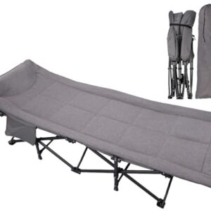 Zwei klappende Campingbetten mit weichem Kopfkissen, stabile und bequeme Feldbetten für Indoor und Outdoor, bis 200kg Belastbarkeit, inklusive Tragetasche für einfachen Transport.