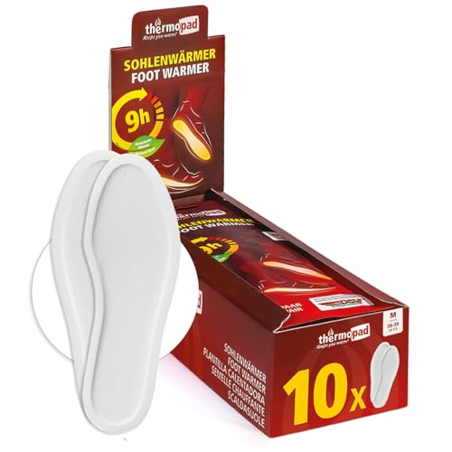THERMOPAD Sohlenwärmer - DAS ORIGINAL: 5, 10 oder 30 Paar Wärmepads (erhältlich in 5 Größen) - Einlegesohle für 9 Stunden Wärme I Fußwärmer Pads I Extra warme Wärmesohle M für Schuhe & Skischuhe