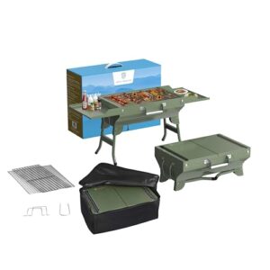 Tragbarer Camping Grill, Faltbares Holzkohlegrill für Reisen, Tischgrill für Outdoor Kochen und Camping, 45x31 cm, Army Green