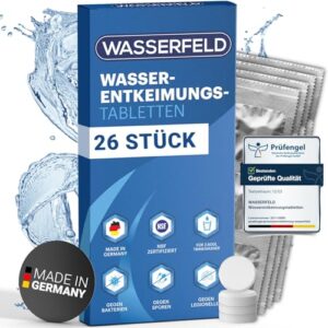 WASSERFELD Wasserentkeimungstabletten für Trinkwasser Reinigung - NSF geprüfte Tabletten für 2.600L Trinkwasser