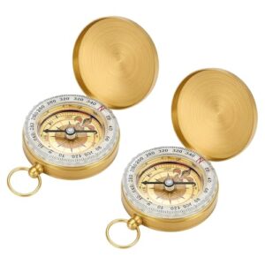 Zwei Wasserdichte Taschenkompasse aus Kupfer mit Gravur für präzise Navigation bei Outdoor-Aktivitäten wie Wandern, Camping und Orientierungslauf