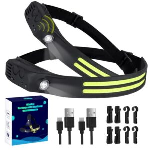 Winthai Stirnlampe Led Wiederaufladbar, 2 Superhell 450 Lux Mit 5 Modi 1500mAh Kopflampe, 230°Ultra Weitwinkel Stirnlampe Led, 95g Licht IPX4 Wasserdicht