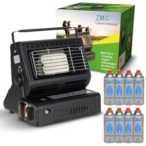 Z.M.C 2-in-1 Tragbare Keramik Gasheizung und Gaskocher 1,3 kW mit LPG Anschluss + 8 Gaskartuschen, Campingkocher mit Piezozündung, Camping Heizung, Gasheizer für Indoor, Outdoor, Zelten Wohnwagen