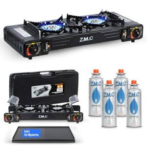 Z.M.C. Premium Camping Gaskocher Set inkl. Grillplatte und 4 Gas-Kartuschen für Outdoor-Cooking